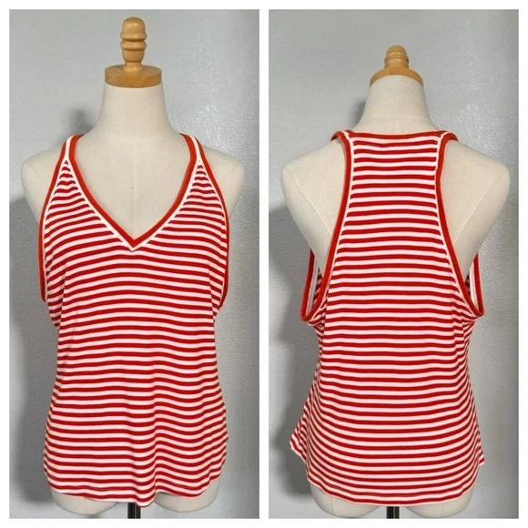 ANTHROPOLOGIE XL MAEVE V-Neck Tank Top • Racer Back Retro Stripe in Red Orange - Picture 4 of 10